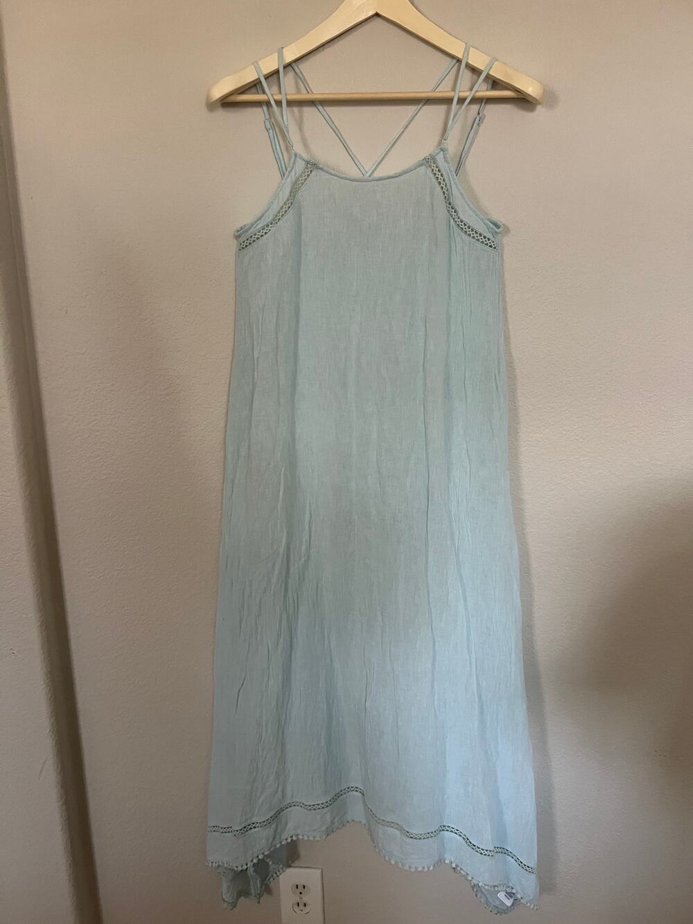 C&C Slip Dress Linen Blend Strappy Pale Blue Sz Small